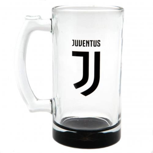 Juventus masszív üveg füles sörös korsó