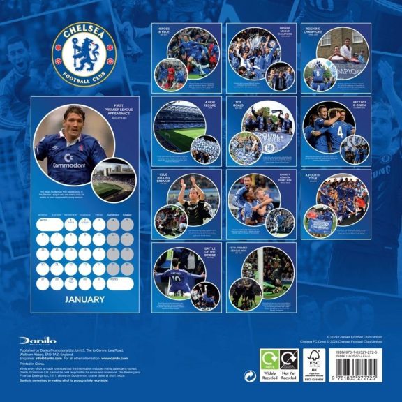 Chelsea FC 30x30cm-s falinaptár 2025