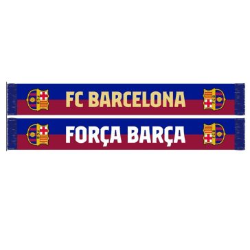   FC Barcelona kétoldalas kötött sál Força Barça felirattal