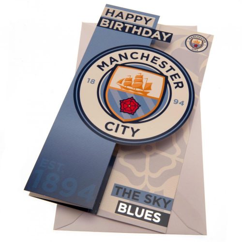 Manchester City FC címeres születésnapi üdvözlőkártya Sky Blue