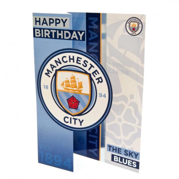 Manchester City FC címeres születésnapi üdvözlőkártya Sky Blue