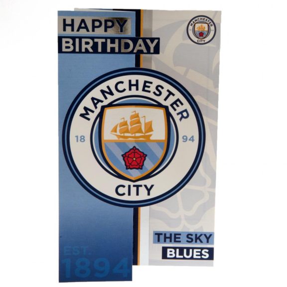Manchester City FC címeres születésnapi üdvözlőkártya Sky Blue