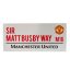Manchester United FC fém utcatábla Sir Matt Busby Way dizájn
