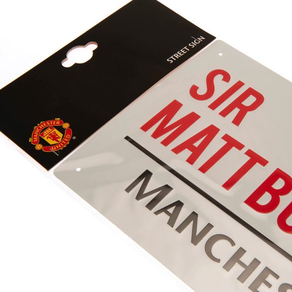 Manchester United FC fém utcatábla Sir Matt Busby Way dizájn